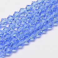 Imitate Austrian Crystal Bicone Glass Beads Strands, Grade AA, Faceted, Light Blue, 6x6mm, Hole: 1mm, about 44~47pcs/strand, 24.5~25cm(GLAA-F029-6x6mm-09)