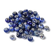 Resin European Beads, with Platinum Plated Brass Core, Rondelle, Medium Blue, 13.5x9mm, Hole: 5mm(RESI-G080-01A)