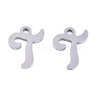 201 Stainless Steel Charms, Laser Cut, Alphabet, Stainless Steel Color, Letter.T, 12x9.5x1mm, Hole: 1.4mm(STAS-T044-217P-T)