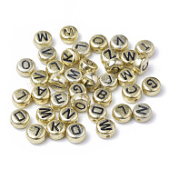 Plating Acrylic Beads, Horizontal Hole, Flat Round with Letter, Golden Plated, 7x4mm, Hole: 1mm, about 360pcs/50g(X-PACR-T004-03G)