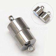 Brass Magnetic Clasps with Loops, Column, Platinum, 16x6mm, Hole: 1.5mm(KK-MC027-N)