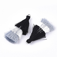 Polyester Tassel Big Pendant Decorations, with Iron Findings, Platinum, Black, 55~63x18~25mm, Hole: 6mm(FIND-S290-08)