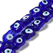 Handmade Evil Eye Lampwork Beads Strands, Oval, Medium Blue, 13~14x9.5~10x5~6mm, Hole: 1.4mm, about 28pcs/strand, 14.88 inch(37.8cm)(LAMP-G154-02F)