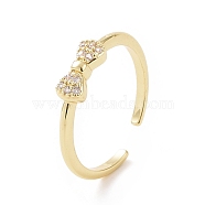 Clear Cubic Zirconia Bowknot Open Cuff Ring, Brass Jewelry for Women, Golden, Inner Diameter: 16mm(RJEW-E072-14G)