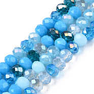 Electroplate Glass Beads Strands, Faceted, Rondelle, Deep Sky Blue, 5.5~6x5mm, Hole: 1mm, about 90~92pcs/strand, 16.54 inch~16.93 inch(42~43cm)(X-EGLA-N002-12E)