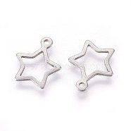 304 Stainless Steel Open Pendants,, Star, Stainless Steel Color, 13x11x0.8mm, Hole: 1mm(STAS-F187-07P)