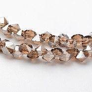 Electroplate Glass Bead Strands, Pearl Luster Plated, Faceted, Diamond, Tan, 4x4mm, Hole: 1mm, about 143pcs/strand, 11.8 inch(EGLA-J138-B-PL01)