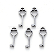 304 Stainless Steel Charms, Laser Cut, Key, Stainless Steel Color, 15x5.5x1mm, Hole: 1.4mm(X-STAS-N092-33)