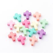 Opaque Acrylic Beads, Cross, Mixed Color, 15.5x12x4mm, Hole: 2mm, about 1380pcs/500g(SACR-S295-10)