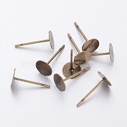 Stud Earring Settings, Brass Head and Stainless Steel Pin, Lead Free and Cadmium Free, Antique Bronze, Tray: 6mm, Pin: 10mm(X-KK-C2896-AB-1)