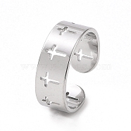 304 Stainless Steel Hollow Out Cross Open Cuff Ring for Women, Stainless Steel Color, US Size 6(16.5mm)(RJEW-C053-02P)