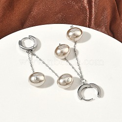 304 Stainless Steel Hoop Earrings, Oval, with Acrylic Imitation Pearl, Stainless Steel Color, 66x12.5mm(EJEW-D350-01P)