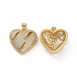 Brass Micro Pave Clear Cubic Zirconia Pendants, Heart, Golden, 20x19x6mm, Hole: 3.5x5mm(ZIRC-F135-09G)