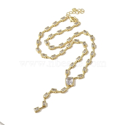 Rack Plating Brass Micro Pave Cubic Zirconia Necklaces, Cadmium Free & Lead Free, Long-Lasting Plated, Real 18K Gold Plated, Rectangle, Clear, 16.30 inch(414mm)(NJEW-P308-01G-03)