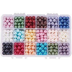 Eco-Friendly Dyed Glass Pearl Round Beads, Mixed Color, 8mm, Hole: 0.7~1.1mm, about 30~35pcs/color, about 540~630pcs/box(HY-PH0013-08)