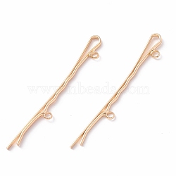 Iron Hair Bobby Pin Findings, with 2-Loops, Light Gold, 62x2x7.5mm, Hole: 2mm(IFIN-B127-06KCG)
