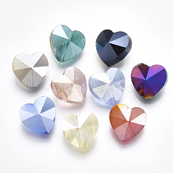 Electroplate Glass Beads, AB Color Plated, Faceted, Heart, Mixed Color, 14x14x8mm, Hole: 1.2mm(EGLA-Q117-01)