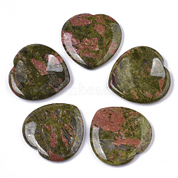Natural  Unakite Thumb Worry Stone, Pocket Palm Stones, for Healing Reiki Stress Relief, Heart Shape, 39~40x39~40x5~6mm(X-G-N0325-01T)