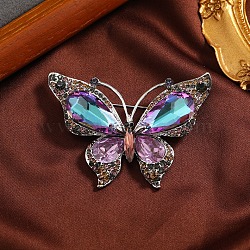 Butterfly Alloy Rhinestone Brooches, Purple Velvet, 60x45mm(PW-WGAAA09-01)