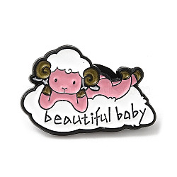 Happy Sheep Enamel Pins, Black Alloy Brooch for Men Women, White, 16.5x25x1.5mm(JEWB-M031-02B)