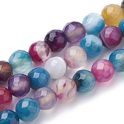 Natural Striped Agate/Banded Agate Beads Strands, Dyed, Faceted, Round, Mixed Color, 8mm, Hole: 1.2mm, about 45pcs/strand, 15.3 inch(G-S281-51L-8mm)