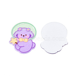 Printed Acrylic Cabochons, with Glitter Powder, Aerospace Style, Dog, Lilac, 43x33x2mm(OACR-N135-73)