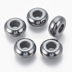 Synthetic Non-magnetic Hematite European Beads, Large Hole Beads, Rondelle, 14x6mm, Hole: 6mm(X-G-T094-11J)