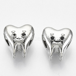 Alloy Enamel European Beads, Large Hole Beads, Tooth Shape, Platinum, Black, 11.5x11x8mm, Hole: 4mm(MPDL-N039-029)