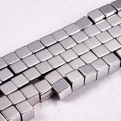 Electroplate Non-magnetic Synthetic Hematite Beads Strands, Cube, Grade AAAA, Platinum Plated, 4x4x4mm, Hole: 1mm, about 91pcs/strand, 16 inch(X-G-J170A-4x4mm-01)