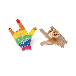 Creative Zinc Alloy Brooches, Enamel Lapel Pin, with Iron Butterfly Clutches or Rubber Clutches, Rainbow, Gesture for I Love You with Word Love, Colorful, 30x23mm, pin: 1mm(JEWB-R015-022)