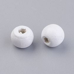 Natural Wood Beads, Dyed, Round, White, 10x9mm, Hole: 3mm, about 1850pcs/500g(WOOD-Q030-56G)