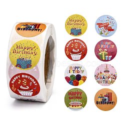 Self-Adhesive Paper Stickers, Gift Tag, for Party, Decorative Presents, Happy Birthday Theme, Round, Colorful, Word, 25mm, 500pcs/roll(DIY-K027-D10)