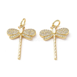 Brass Micro Pave Clear Cubic Zirconia Pendants, with Enamel, Dragonfly Charms, Cadmium Free & Lead Free, Rack Plating, Long-Lasting Plated, Real 18K Gold Plated, White, 21x16x2mm, Hole: 3.5mm(CU-CBA03AF-08G-02)