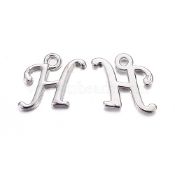 Platinum Plated Alloy Letter Pendants, Rack Plating, Cadmium Free & Lead Free, Letter.H, 12x12x2mm, Hole: 1.5mm(PALLOY-J718-01P-H)