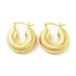 Brass Hoop Earrings, Real 18K Gold Plated, 28x8x25mm(KK-R150-04A)
