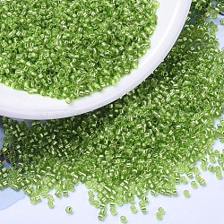 MIYUKI Delica Beads, Cylinder, Japanese Seed Beads, 11/0, (DB1206) Silverlined Lime, 1.3x1.6mm, Hole: 0.8mm, about 20000pcs/bag, 100g/bag(SEED-J020-DB1206)
