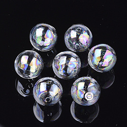 Handmade Blown Glass Globe Beads, AB Color Plated, Round, Clear AB, 16x15.5mm, Hole: 1~2.5mm(DH017J-1-16mm-AB)