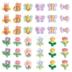 48Pcs 12 Styles Opaque Cute Cartoon Resin Cabochons, Bee & Butterfly & Flower & Bowknot, Mixed Shapes, Mixed Color, 17~22x15~23mm, 2pcs/style(JX242A)