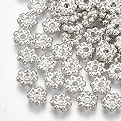 CCB Plastic Spacer Beads, Flower, Platinum, 6.5x2mm, Hole: 1.5mm(CCB-T006-081P)