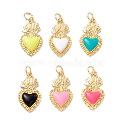 Golden Tone Brass Enamel Pendants, with Jump Rings, Long-Lasting Plated, Heart, Mixed Color, 22x12x3mm, Hole: 3mm(KK-K750-01G)
