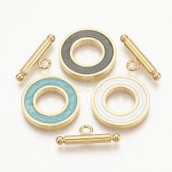 201 Stainless Steel Toggle Clasps, with Enamel, Ring, Golden, Mixed Color, Ring: 19.5x2mm, Inner Diameter: 10mm, Bar: 21x7x3mm, Hole: 2mm(STAS-T037-06-G)