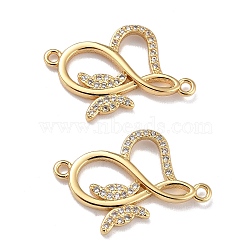 Brass Micro Pave Clear Cubic Zirconia Links Connectors, Infinity with Butterfly, Real 18K Gold Plated, 18x25x2.5mm, Hole: 1.4mm(X-ZIRC-A021-68G)