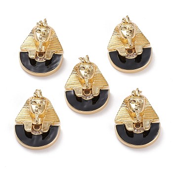 Brass Micro Pave Clear Cubic Zirconia Pendants, with Black Enamel & Jump Rings, Sphinx Shape, Real 18K Gold Plated, 31.5x23x10mm, Jump Ring: 5x1mm, 3mm Inner Diameter