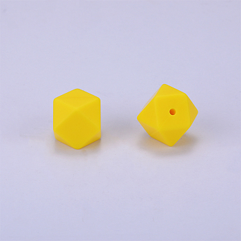 Hexagonal Silicone Beads, Chewing Beads For Teethers, DIY Nursing Necklaces Making, Yellow, 23x17.5x23mm, Hole: 2.5mm