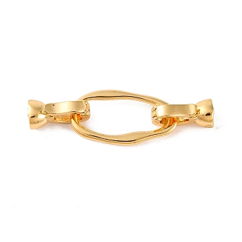 Brass Fold Over Clasps, Oval, Real 18K Gold Plated, 40mm, Hole: 4mm