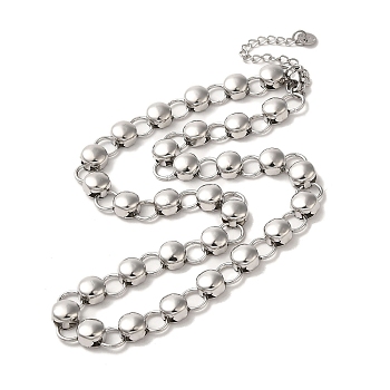 Handmade 304 Stainless Steel Necklaces, Flat Round Chains Necklaces, Stainless Steel Color, 16.26 inch(41.3cm)
