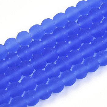 Transparent Glass Beads Strands, Frosted, Round, Royal Blue, 4~4.5mm, Hole: 0.8mm, about 97~99pcs/strand, 14.76 inch~14.96 inch(37.5~38cm)
