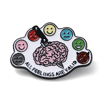 Brain with Word All Feeling Are Valid Enamel Pins, Black Zinc Alloy Badge for Backpack Clothes, Brain, 22x31.5x1.5mm