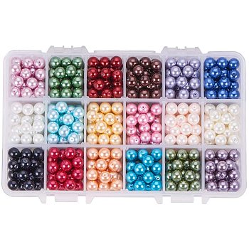 Eco-Friendly Dyed Glass Pearl Round Beads, Mixed Color, 8mm, Hole: 0.7~1.1mm, about 30~35pcs/color, about 540~630pcs/box