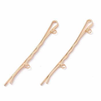 Iron Hair Bobby Pin Findings, with 2-Loops, Light Gold, 62x2x7.5mm, Hole: 2mm